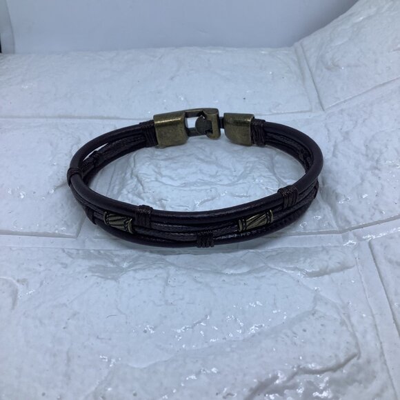 Leather Bracelet Unisex Fabric Leather Bangle Wrap Wristband Rope Brown - Picture 2 of 6